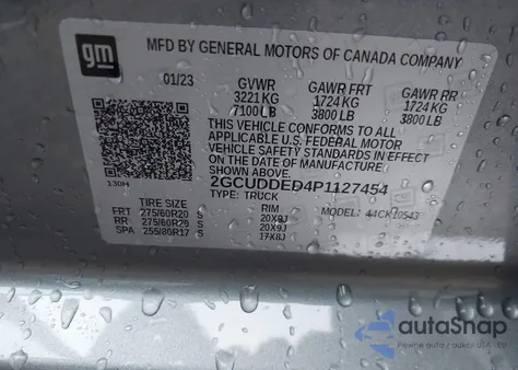 2023 Chevrolet Silverado 1500 4Wd Standard Bed Lt from USA, damaged, VIN 2GCUDDED4P1127454